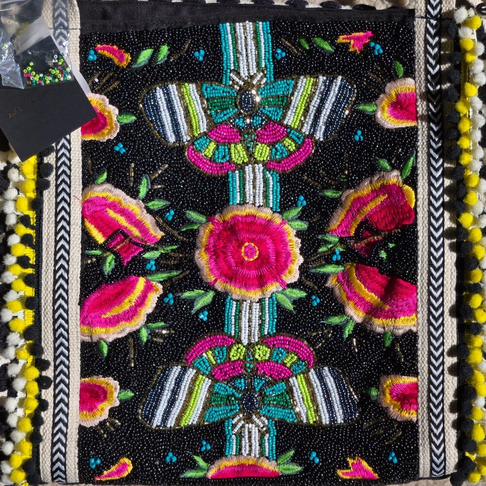 NWT America & Beyond Embellished Beaded Embroidered Tote--Midnight Butterflies - Picture 4 of 10